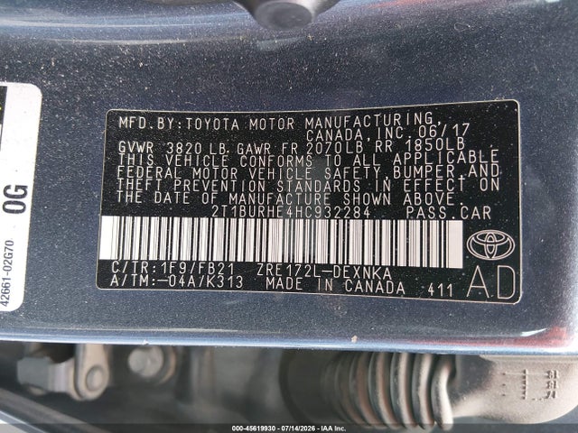Toyota COROLLA LE 2017 2T1BURHE4HC932284 Image 9