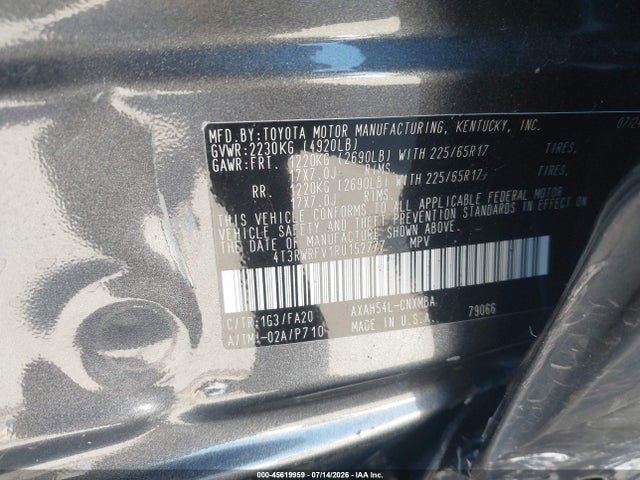 4T3RWRFV1RU152777 Toyota Rav4 Hybrid Xle