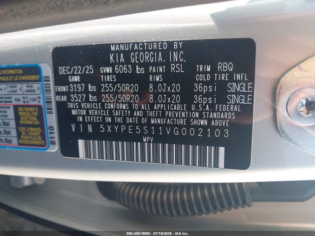 Auction sale of the 2027 Kia Telluride S, vin: 5XYPE5S11VG002103, lot number: 45619965