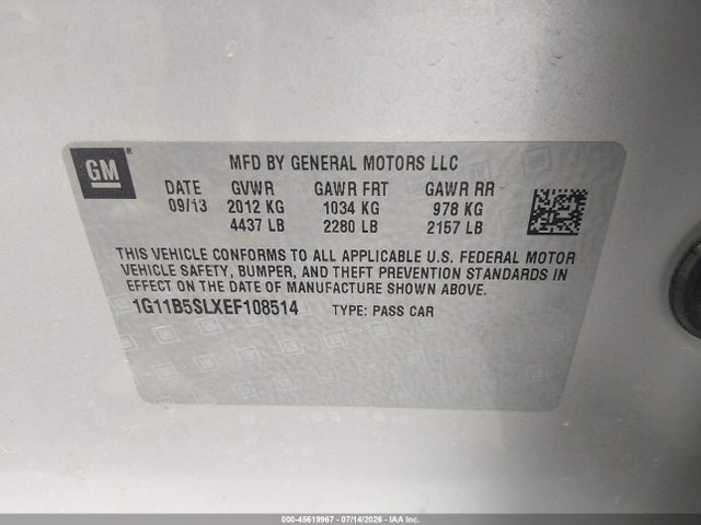 1G11B5SLXEF108514 Chevrolet Malibu 1ls