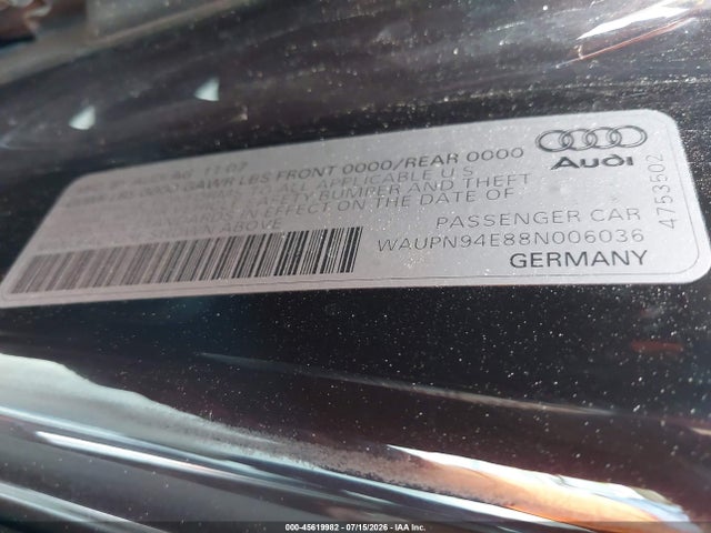 Продаж на аукціоні авто 2008 Audi S8 5.2, vin: WAUPN94E88N006036, номер лоту: 45619982