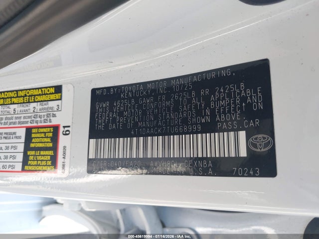 4T1DAACK7TU668999 Toyota CAMRY LE