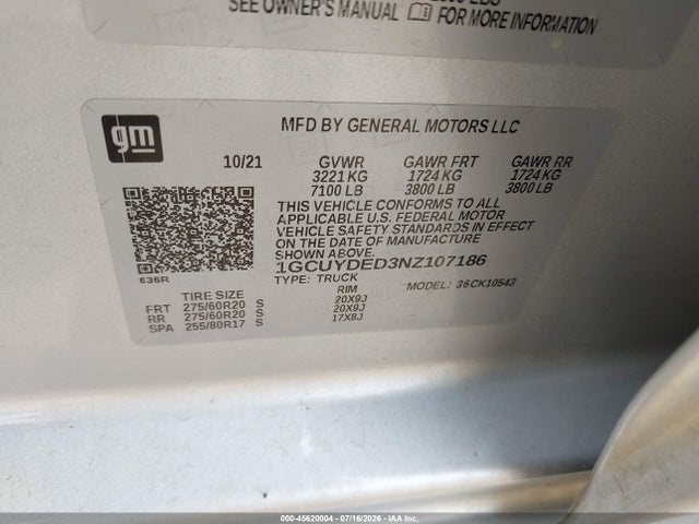 Продажа на аукционе авто 2022 Chevrolet Silverado 1500 Ltd 4wd  Short Bed Lt, vin: 1GCUYDED3NZ107186, номер лота: 45620004