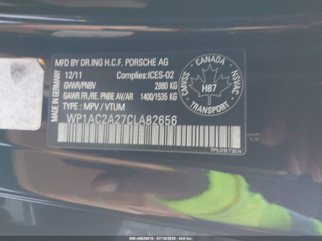 Продажа на аукционе авто 2012 Porsche Cayenne Turbo, vin: WP1AC2A27CLA82656, номер лота: 45620010