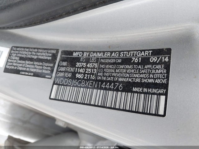 45620011 :رقم المزاد ، WDDSJ5CBXEN144476 vin ، 2014 Mercedes-benz Cla 45 Amg 4matic مزاد بيع