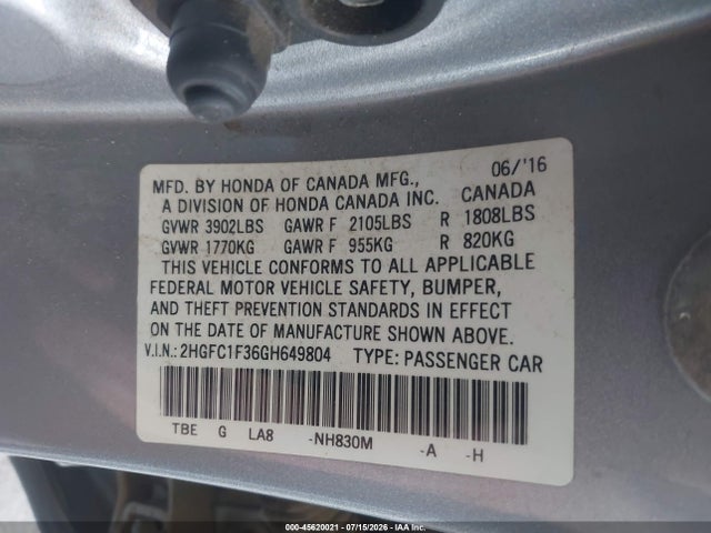 2HGFC1F36GH649804 Honda Civic Ex-t