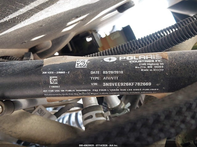 45620025 :رقم المزاد ، 3NSVEE926KF782669 vin ، 2019 Polaris Rzr Xp Turbo S Velocity مزاد بيع