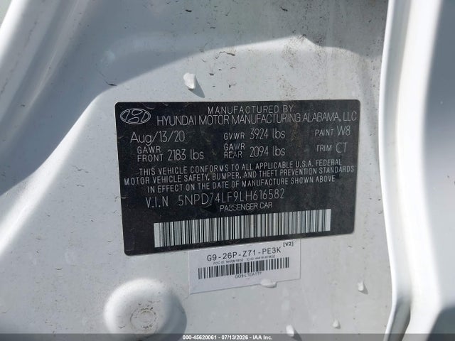 5NPD74LF9LH616582 Hyundai ELANTRA SE