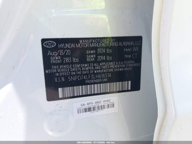 Hyundai ELANTRA SE 2020 5NPD74LF3LH616514 Image 9