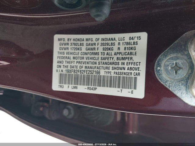 Honda CIVIC EX 2015 19XFB2F82FE252166 Image 9