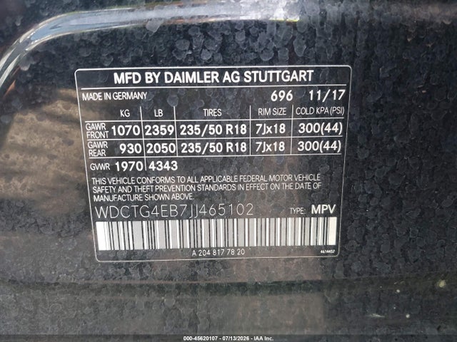 WDCTG4EB7JJ465102 Mercedes-Benz GLA 250