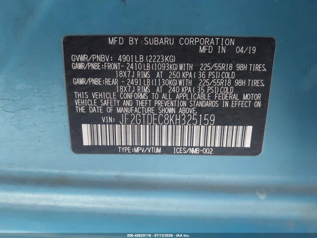 Subaru CROSSTREK HYBRID 2019 JF2GTDEC8KH325159 Image 9