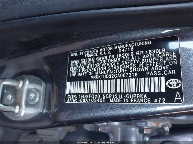 VNKKTUD32GA067318 Toyota YARIS L