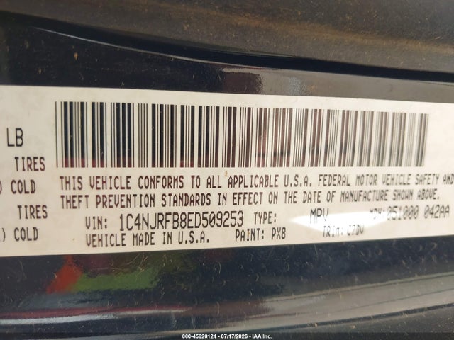 45620124 :رقم المزاد ، 1C4NJRFB8ED509253 vin ، 2014 Jeep Patriot Latitude مزاد بيع