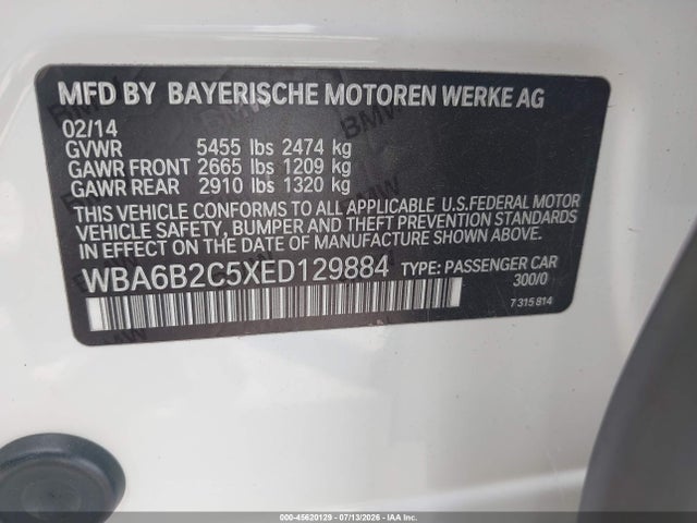 BMW 650i Gran Coupe 2014 WBA6B2C5XED129884 Image 9