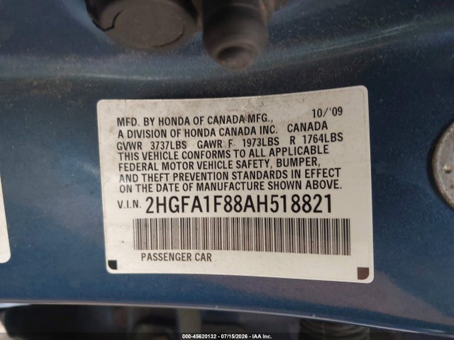 2010 Honda Civic Ex მანქანა იყიდება აუქციონზე, vin: 2HGFA1F88AH518821, აუქციონის ნომერი: 45620132