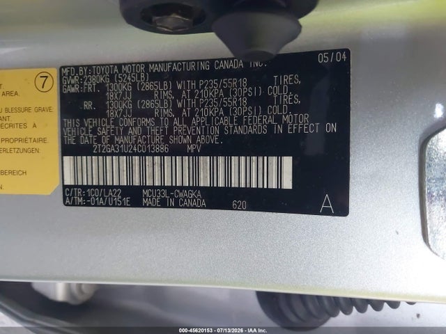Aukcja sprzedaży 2004 Lexus Rx 330, vin: 2T2GA31U24C013886, numer aukcji: 45620153