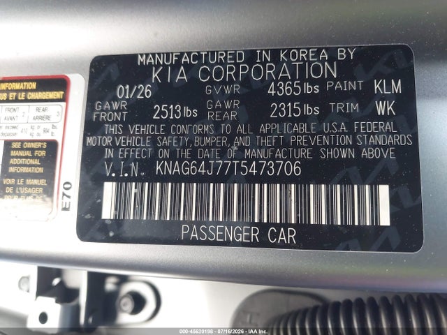 KNAG64J77T5473706 KIA K5 Gt-line Fwd