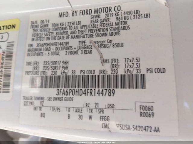 3FA6P0HD4FR144789 Ford FUSION SE