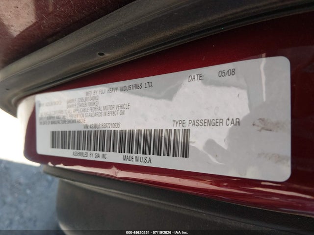 Aukcja sprzedaży 2009 Subaru Legacy 2.5i, vin: 4S3BL616397210635, numer aukcji: 45620251