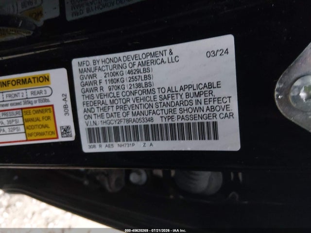 Продажа на аукционе авто 2024 Honda Accord Hybrid Sport-l, vin: 1HGCY2F78RA053348, номер лота: 45620269
