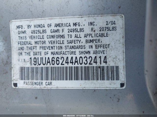 45620288 :رقم المزاد ، 19UUA66244A032414 vin ، 2004 Acura Tl مزاد بيع