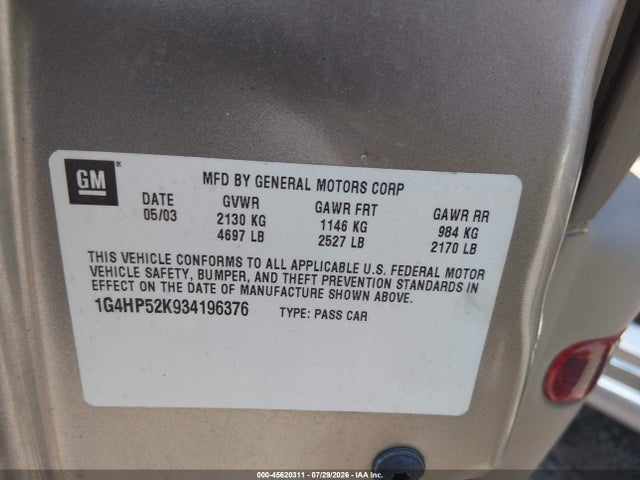 45620311 :رقم المزاد ، 1G4HP52K934196376 vin ، 2003 Buick Lesabre Custom مزاد بيع