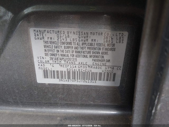 Nissan SENTRA S 2018 3N1AB7AP5JY261315 Image 9