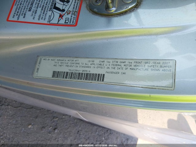 45620350 :رقم المزاد ، TRUUC28N4Y1055518 vin ، 2000 Audi Tt مزاد بيع