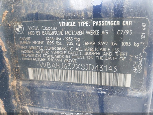 Продажа на аукционе авто 1995 Bmw 325 Ic Automatic, vin: WBABJ632XSJD43143, номер лота: 45620373