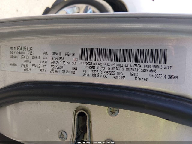2015 Ram 1500 Big Horn მანქანა იყიდება აუქციონზე, vin: 1C6RR7LT1FS759255, აუქციონის ნომერი: 45620397