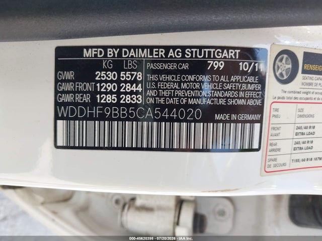 2012 Mercedes-benz E 550 4matic მანქანა იყიდება აუქციონზე, vin: WDDHF9BB5CA544020, აუქციონის ნომერი: 45620398