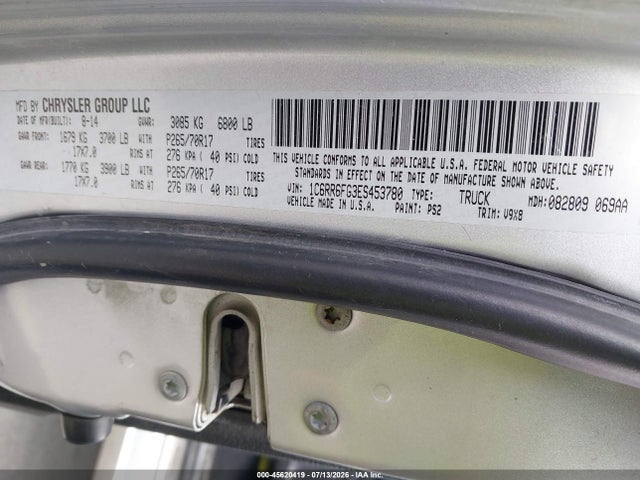45620419 :رقم المزاد ، 1C6RR6FG3ES453780 vin ، 2014 Ram 1500 Tradesman مزاد بيع