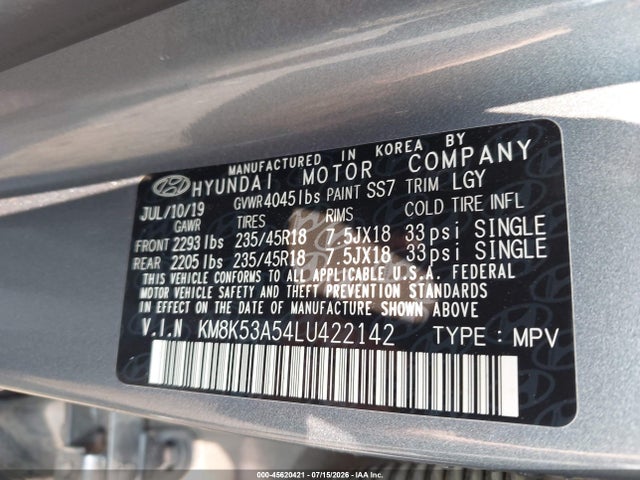 Продаж на аукціоні авто 2020 Hyundai Kona Ultimate, vin: KM8K53A54LU422142, номер лоту: 45620421