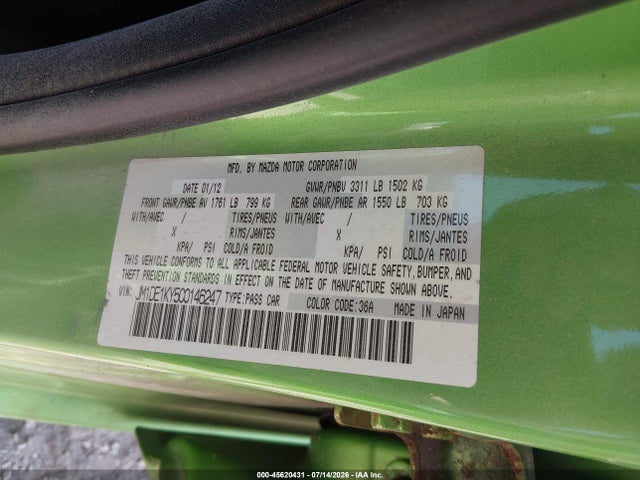 Aukcja sprzedaży 2012 Mazda Mazda2 Sport, vin: JM1DE1KY5C0146247, numer aukcji: 45620431