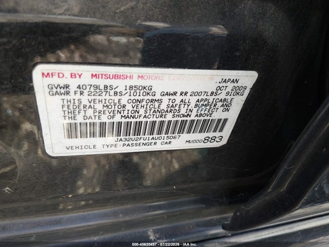 Aukcja sprzedaży 2010 Mitsubishi Lancer Es, vin: JA32U2FU1AU015067, numer aukcji: 45620497