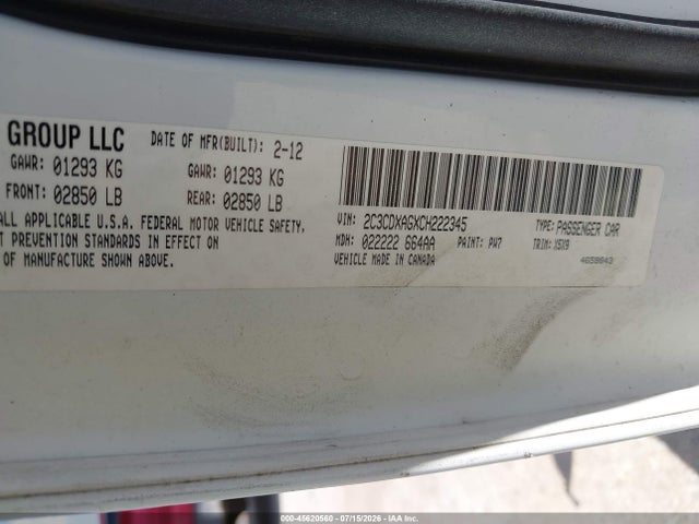 Продажа на аукционе авто 2012 Dodge Charger Police, vin: 2C3CDXAGXCH222345, номер лота: 45620560