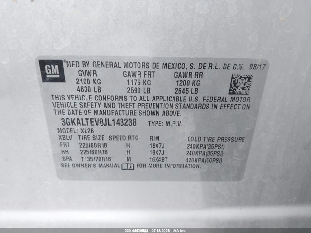 Продаж на аукціоні авто 2018 Gmc Terrain Sle, vin: 3GKALTEV8JL143238, номер лоту: 45620588