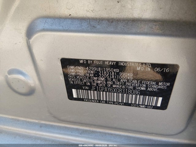 45620592 :رقم المزاد ، JF1GPAY6XG8318086 vin ، 2016 Subaru Impreza 2.0i Sport Limited مزاد بيع