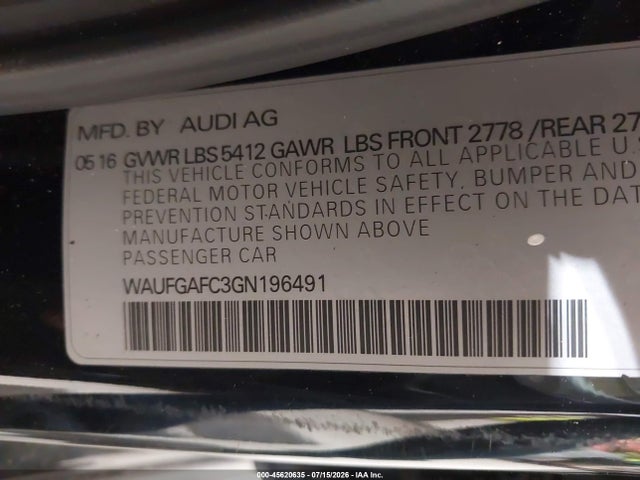 Aukcja sprzedaży 2016 Audi A6 3.0t Premium Plus, vin: WAUFGAFC3GN196491, numer aukcji: 45620635