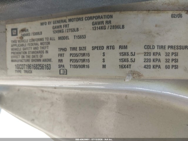 Aukcja sprzedaży 2006 Chevrolet Colorado Lt, vin: 1GCDT196168256163, numer aukcji: 45620651