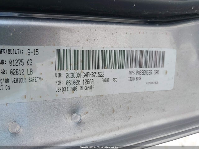 45620670 :رقم المزاد ، 2C3CDXHG4FH871522 vin ، 2015 Dodge Charger Sxt مزاد بيع