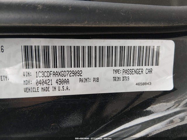 1C3CDFAAXGD729092 Dodge DART SE