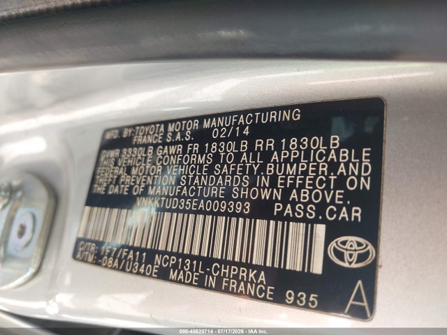 VNKKTUD35EA009393 Toyota Yaris L (tmmf Plant)