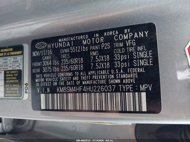 Hyundai Santa Fe Se 2017 KM8SM4HF4HU226037 Image 9