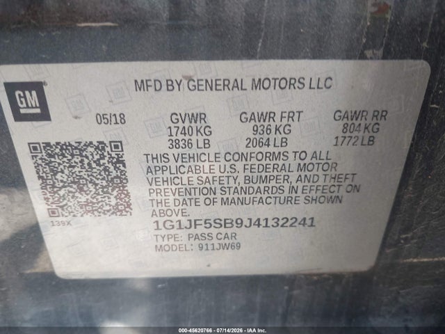 Aukcja sprzedaży 2018 Chevrolet Sonic Premier Auto, vin: 1G1JF5SB9J4132241, numer aukcji: 45620766