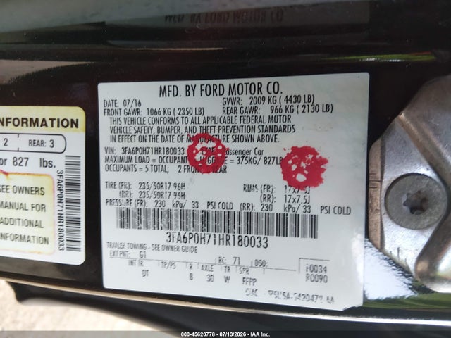 Ford FUSION SE 2017 3FA6P0H71HR180033 Image 9