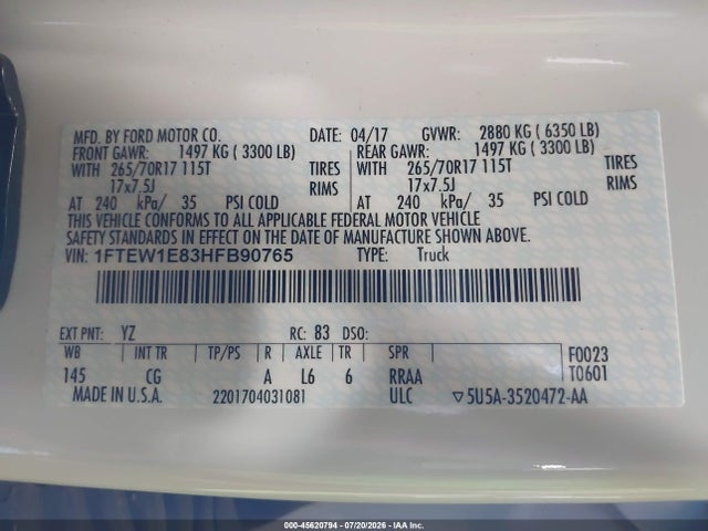 1FTEW1E83HFB90765 Ford F-150 Xl