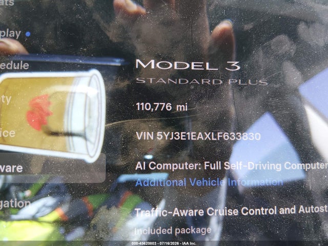 2020 Tesla Model 3 Standard Range Plus Rear-wheel Drive/standard Range Rear-wheel Drive მანქანა იყიდება აუქციონზე, vin: 5YJ3E1EAXLF633830, აუქციონის ნომერი: 45620803