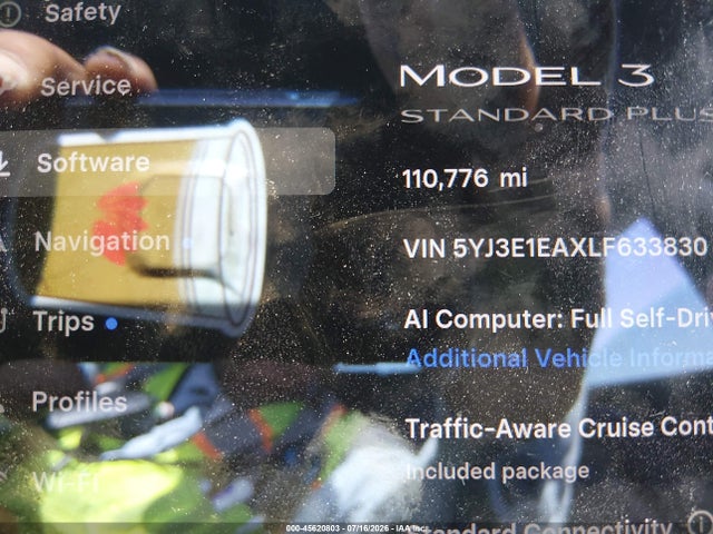 2020 Tesla Model 3 Standard Range Plus Rear-wheel Drive/standard Range Rear-wheel Drive მანქანა იყიდება აუქციონზე, vin: 5YJ3E1EAXLF633830, აუქციონის ნომერი: 45620803